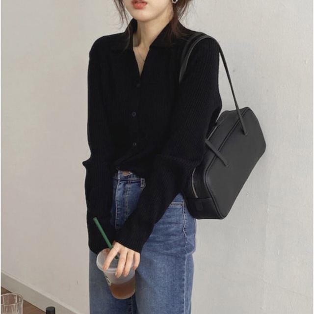 新品　SHEIN DAZY 韓国服　襟付き　カーディガン　ブラック レディースのトップス(カーディガン)の商品写真