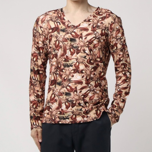 REGIEVO(レジエボ)のレジエボ フラワープリントVネックTシャツ L メンズのトップス(Tシャツ/カットソー(七分/長袖))の商品写真