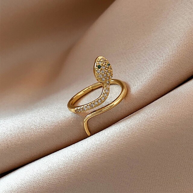 レディース　蛇　ヘビ　リング　指輪　メンズ　イエローゴールド　ジルコニア　18k レディースのアクセサリー(リング(指輪))の商品写真