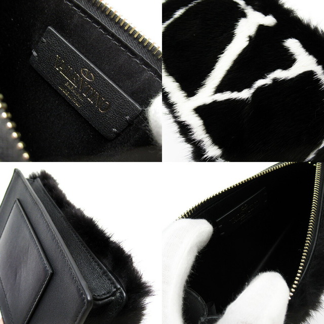 ヴァレンティノ ガラヴァーニ Valentino Garavani クラッチバッグ Vロゴ ファー/レザー ブラック×ホワイト レディース 送料無料【中古】 54590f