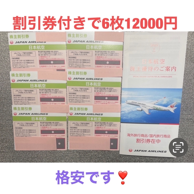 日本航空（JAL）株主優待割引券　6枚