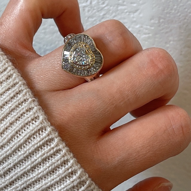 K18 ハートシェイプ ダイヤモンド 1.079ct トータル約 3ct リング