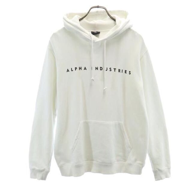 アルファインダストリーズ ロゴ スウェットパーカー S ホワイト系 ALPHA INDUSTRIES INC 長袖 裏起毛 メンズ 【中古】  【230330】の通販 by 古着屋BIG2nd's shop｜ラクマ