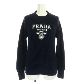 極美品 プラダ PRADA ニット セーター ロングスリーブ クルーネック タイダイ 総柄 ウール カシミヤ トップス レディース 38(S相当) ピンク/ブラック/ホワイト