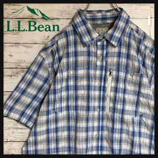 エルエルビーン(L.L.Bean)の【美品】エルエルビーン　半袖シャツ　シワ加工　チェック　ブルー　E348(シャツ)