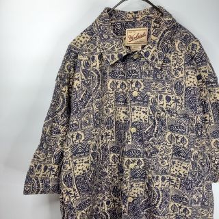 ウールリッチ(WOOLRICH)の90s　ウールリッチ　総柄シャツ　半袖　ネイティブ　ネイビー　M(シャツ)