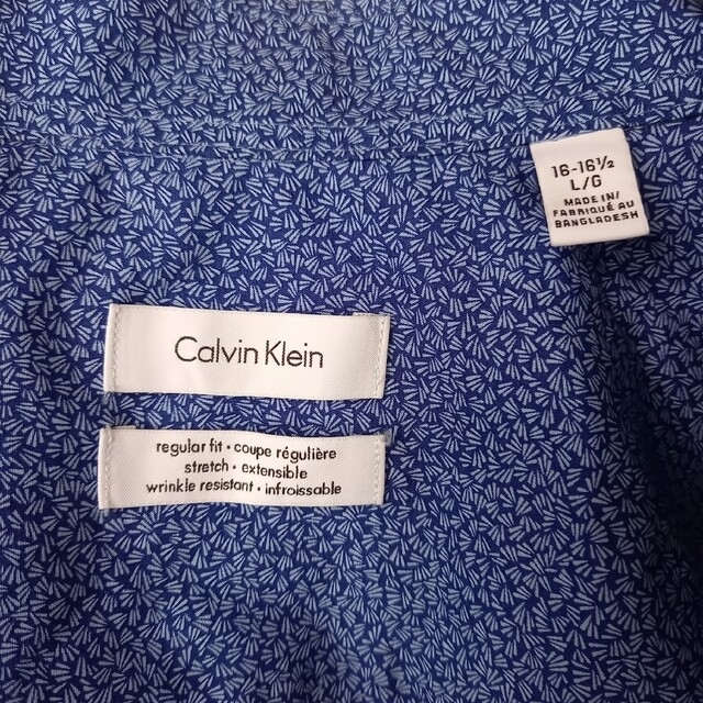 Calvin Klein(カルバンクライン)のカルバンクライン　ストレッチシャツ　総柄　防シワ　半袖　ブルー　L/G メンズのトップス(シャツ)の商品写真