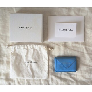 Balenciaga - BALENCIAGA ペーパーミニウォレット 三つ折り財布 水色