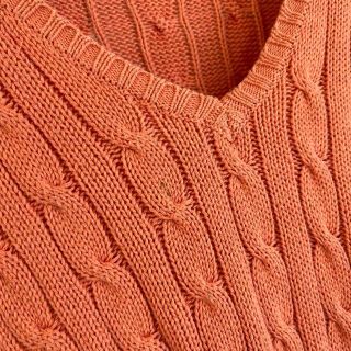 【90sポロラルフローレン】XL相当刺繍ロゴケーブル編みコットンニット オレンジ