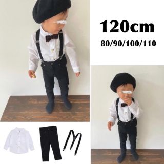 子ども服 120 ノーカラー シャツ パンツ サスペンダー セット お洒落(その他)