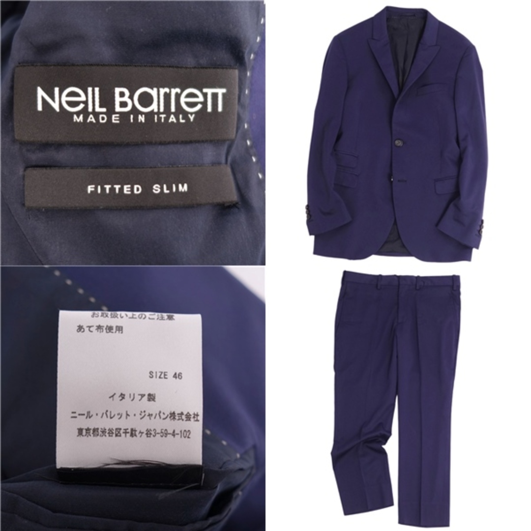 美品 ニール・バレット NEIL BARRETT セットアップ スーツ ジャケット スラックス シングル 無地 メンズ 46(S相当) ネイビー 9