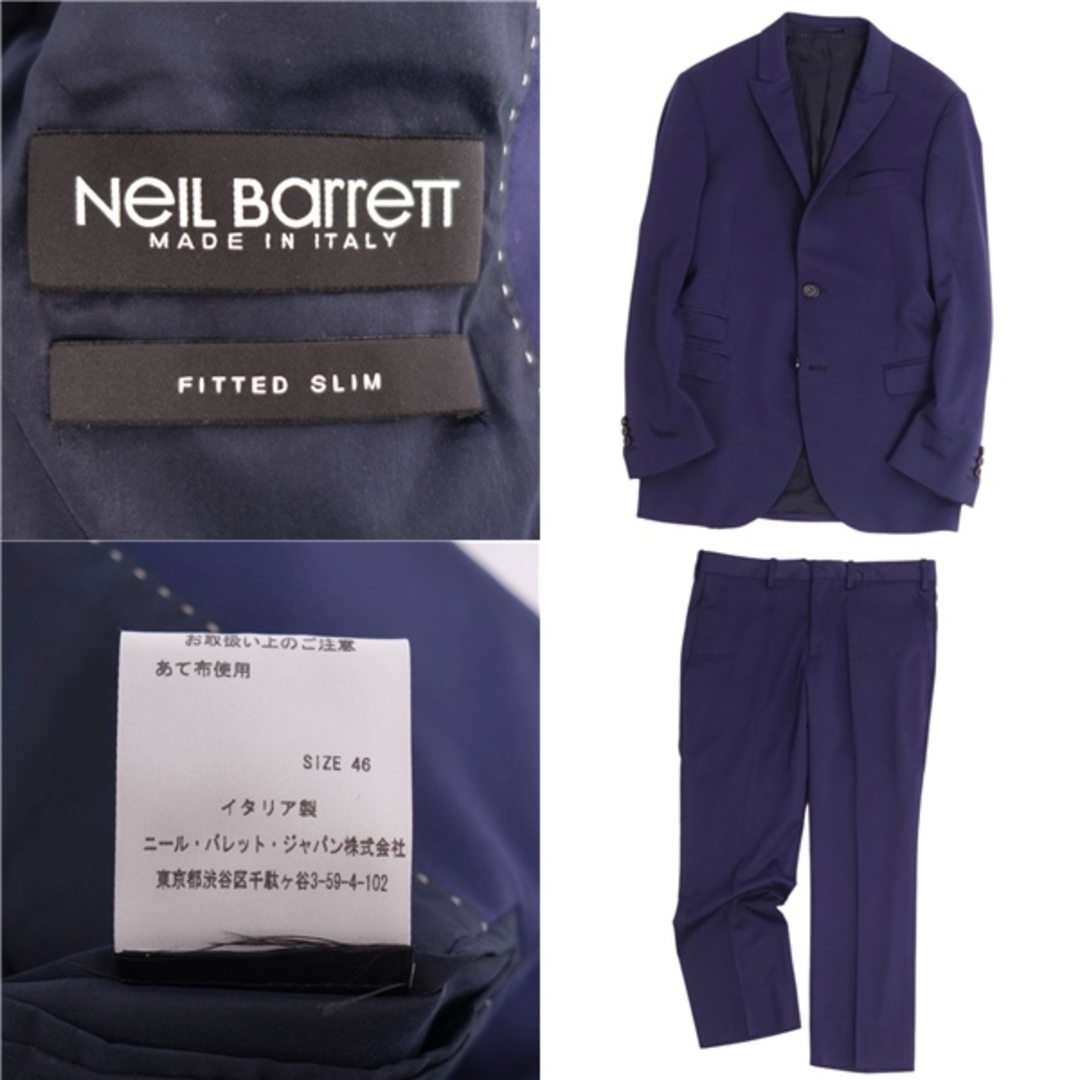 美品 ニール・バレット NEIL BARRETT セットアップ スーツ ジャケット スラックス シングル 無地 メンズ 46(S相当) ネイビー