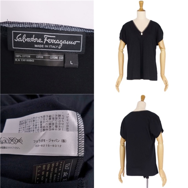 Samantha Kingz(サマンサキングズ)の美品 サルヴァトーレ フェラガモ Salvatore Ferragamo Tシャツ ブラウス パフスリーブ ヴァラリボン トップス レディース L ブラック レディースのトップス(Tシャツ(半袖/袖なし))の商品写真