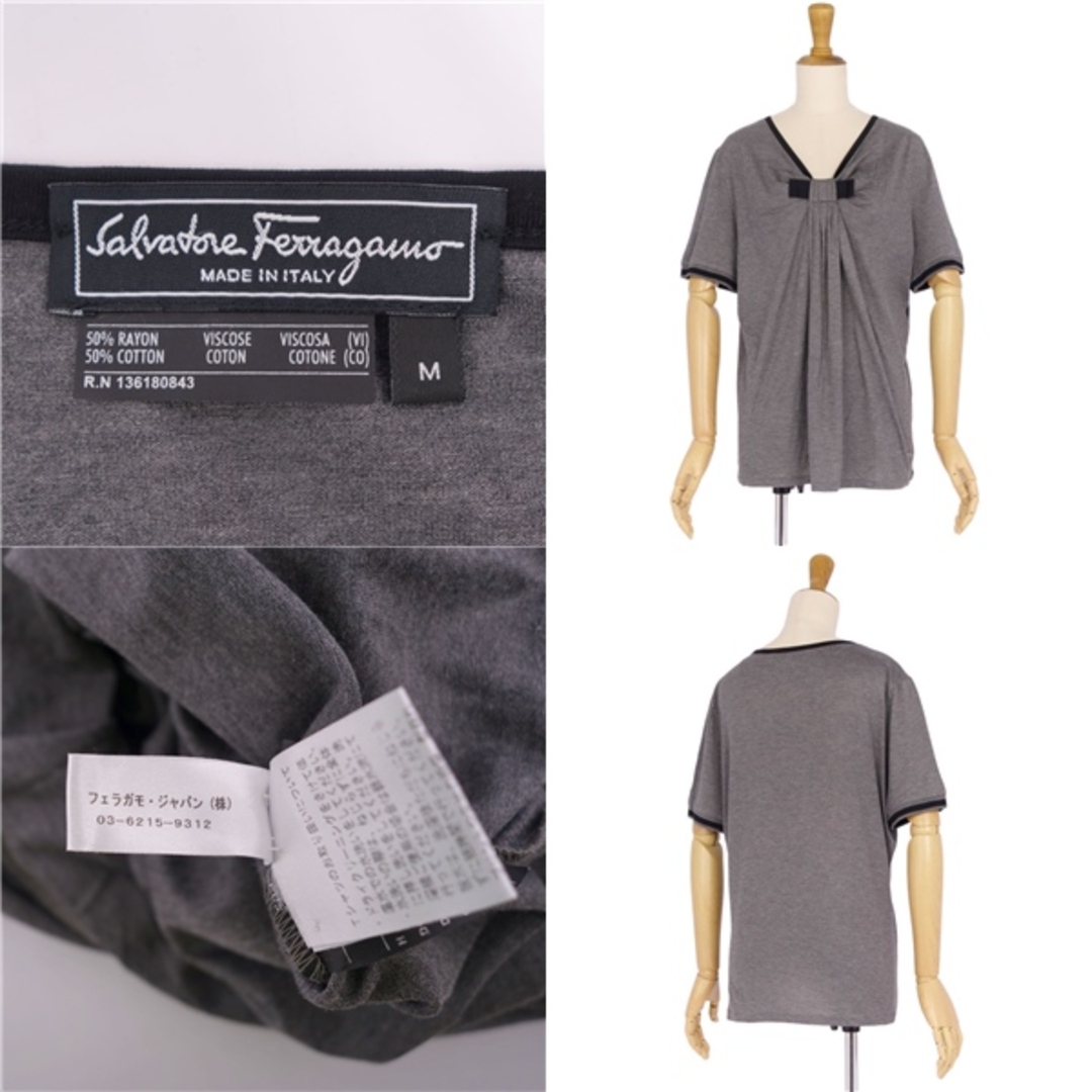 Samantha Kingz(サマンサキングズ)の美品 サルヴァトーレ フェラガモ Salvatore Ferragamo Tシャツ ブラウス 半袖 ヴァラリボン ガンチーニ トップス レディース M グレー レディースのトップス(Tシャツ(半袖/袖なし))の商品写真