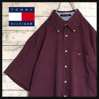 トミーヒルフィガー(TOMMY HILFIGER)の【人気Ｌサイズ】トミーヒルフィガー　刺繍入り半袖チェックシャツ　E331(シャツ)