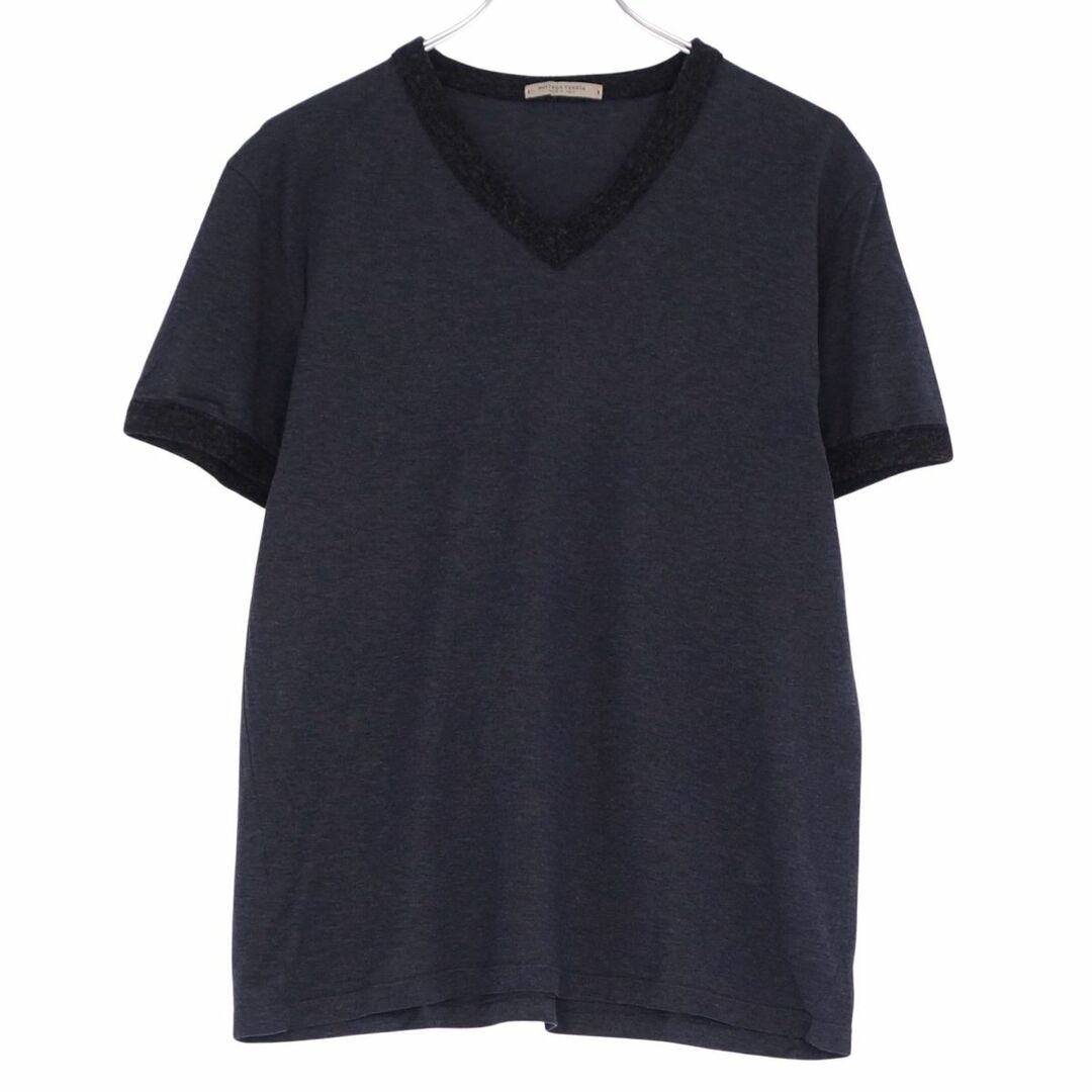 美品 ボッテガヴェネタ BOTTEGA VENETA Tシャツ カットソー 半袖 ショートスリーブ リブニット 無地 コットン トップス メンズ 50(L相当) ダークグレー