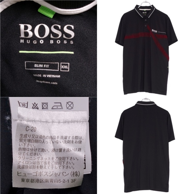 HUGO & ENZO(ウーゴアンドエンツォ)の美品 ヒューゴボス HUGO BOSS GREEN シャツ ポロシャツ スポーツウェア 半袖 ジャージー ロゴ柄 トップス メンズ XXL ブラック/レッド メンズのトップス(ポロシャツ)の商品写真