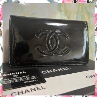 シャネル(CHANEL)の正規品★極美品 シャネル 長財布 カメリア エナメル ブラック 二折 (財布)