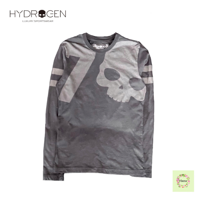 【美品】 HYDROGEN ハイドロゲン 長袖 Tシャツ スカル トップスブラックグレーサイズ