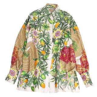 エルメス(Hermes)の美品 Vintage エルメス HERMES シャツ ブラウス ロングスリーブ 総柄 Passiflores パッションフラワー シルク100％ トップス レディース フランス製 38(M相当) マルチカラー(シャツ/ブラウス(長袖/七分))