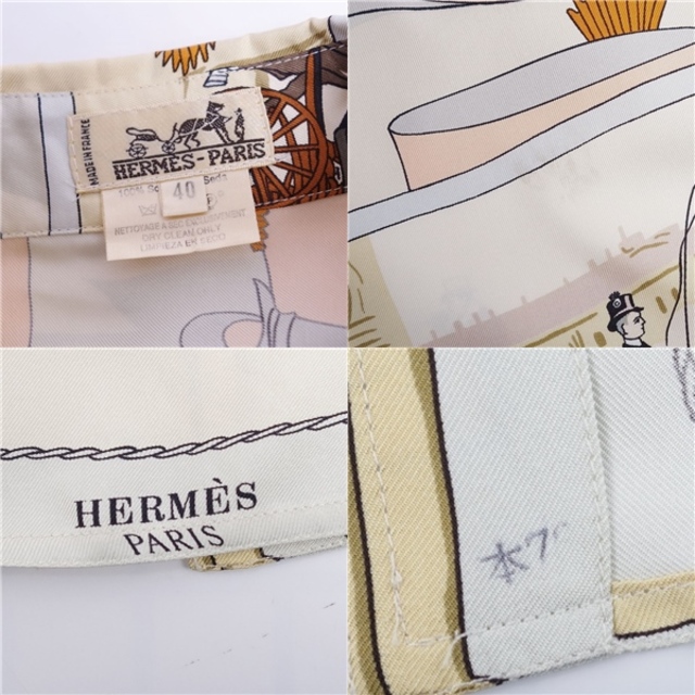 HERMES エルメス シルク シャツ ブラウス ホワイト イエロー シャツ ...