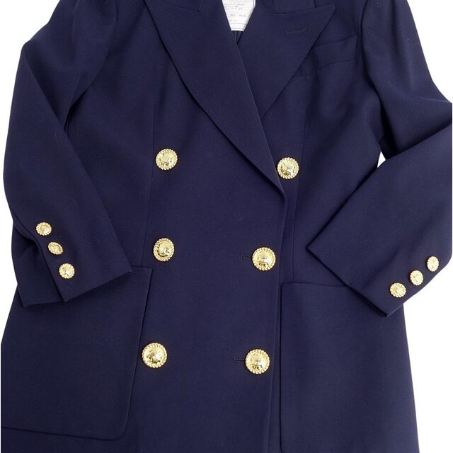 美品 Vintage セリーヌ CELINE ジャケット ダブルブレスト マカダムボタン ウール アウター レディース フランス製 38(M相当) ネイビー