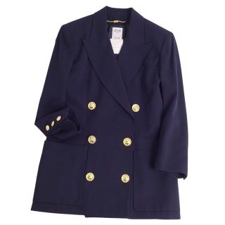 セリーヌ(celine)の美品 Vintage セリーヌ CELINE ジャケット ダブルブレスト マカダムボタン ウール アウター レディース フランス製 38(M相当) ネイビー(その他)