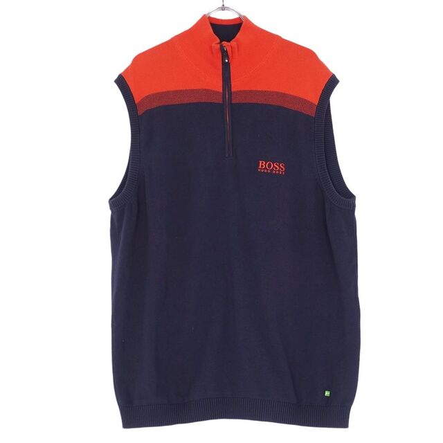 HUGO BOSS(ヒューゴボス)のヒューゴボス HUGO BOSS GREEN ニット セーター ハーフジップ ノースリーブ コットン ゴルフウェア トップス メンズ XL ネイビー/オレンジ メンズのトップス(ニット/セーター)の商品写真