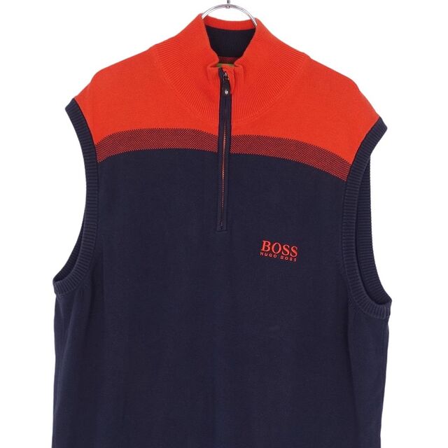 HUGO BOSS(ヒューゴボス)のヒューゴボス HUGO BOSS GREEN ニット セーター ハーフジップ ノースリーブ コットン ゴルフウェア トップス メンズ XL ネイビー/オレンジ メンズのトップス(ニット/セーター)の商品写真