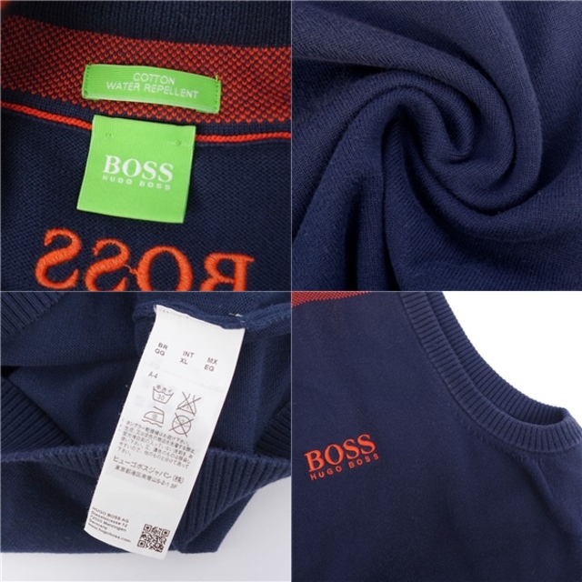 HUGO BOSS(ヒューゴボス)のヒューゴボス HUGO BOSS GREEN ニット セーター ハーフジップ ノースリーブ コットン ゴルフウェア トップス メンズ XL ネイビー/オレンジ メンズのトップス(ニット/セーター)の商品写真