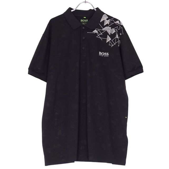 HUGO BOSS(ヒューゴボス)の美品 ヒューゴボス HUGO BOSS GREEN シャツ ポロシャツ 総柄 ジャージー ゴルフウェア トップス メンズ XXL ブラック メンズのトップス(シャツ)の商品写真