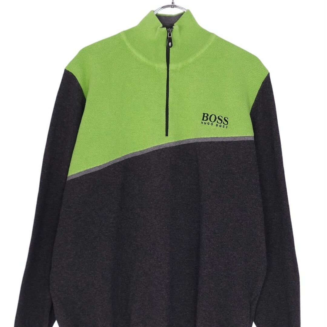 HUGO BOSS(ヒューゴボス)の美品 ヒューゴボス HUGO BOSS GREEN ニット セーター ロングスリーブ ハーフジップ ゴルフウェア トップス メンズ XL グレー/グリーン メンズのトップス(ニット/セーター)の商品写真