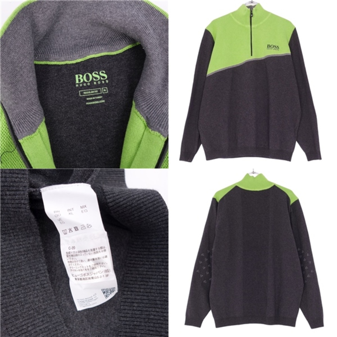 HUGO BOSS(ヒューゴボス)の美品 ヒューゴボス HUGO BOSS GREEN ニット セーター ロングスリーブ ハーフジップ ゴルフウェア トップス メンズ XL グレー/グリーン メンズのトップス(ニット/セーター)の商品写真