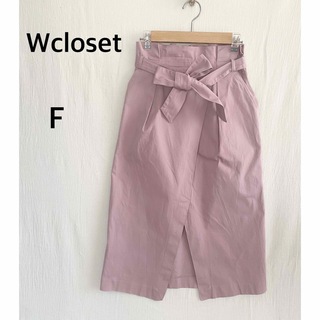 ダブルクローゼット(w closet)のWcloset ダブルクローゼット　ピンク　リボン付き　スリット入り　スカート(ロングスカート)