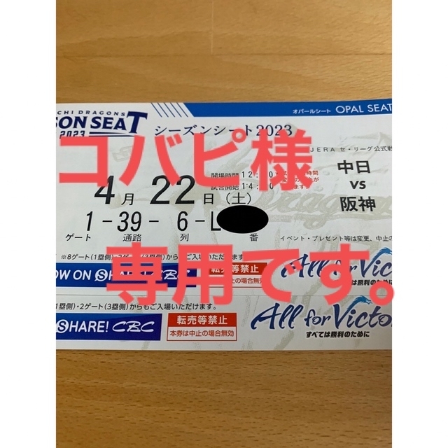 チケット4月22日(土)中日ドラゴンズvs阪神タイガースチケット