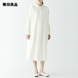 ムジルシリョウヒン(MUJI (無印良品))の■新品■  無印良品木の実から作ったカポック混オックス長袖ワンピース／オフ白／Ｌ(ひざ丈ワンピース)