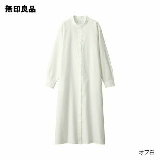 ムジルシリョウヒン(MUJI (無印良品))の★新品★ 無印良品木の実から作ったカポック混オックス長袖ワンピース／オフ白／XL(ひざ丈ワンピース)