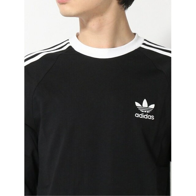 adidas(アディダス)のメンズL 新品アディダスオリジナルス 3 ストライプス長袖Tシャツ黒ブラック メンズのトップス(Tシャツ/カットソー(七分/長袖))の商品写真