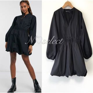 エイソス(asos)の完売品 ASOS【UK10】ブラック ボリュームスリーブワンピース(ミニワンピース)