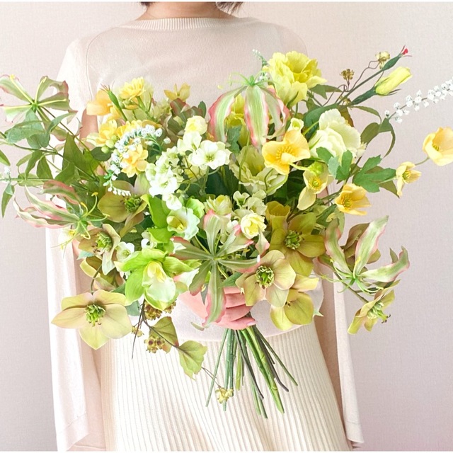 green yellow clutch bouquet ♡ ブートニア付き