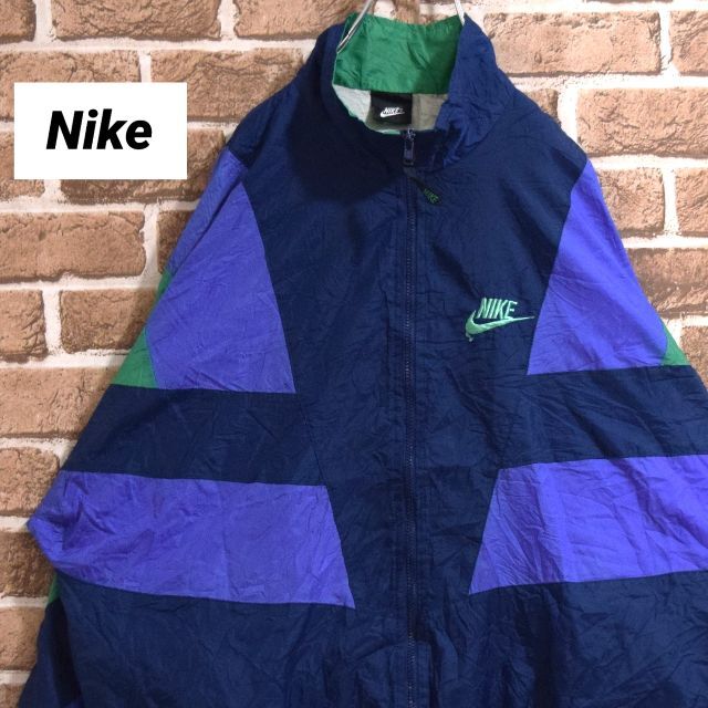 ナイキ》90s 刺繍ロゴ ネイビー×パープル×グリーン M ナイロン