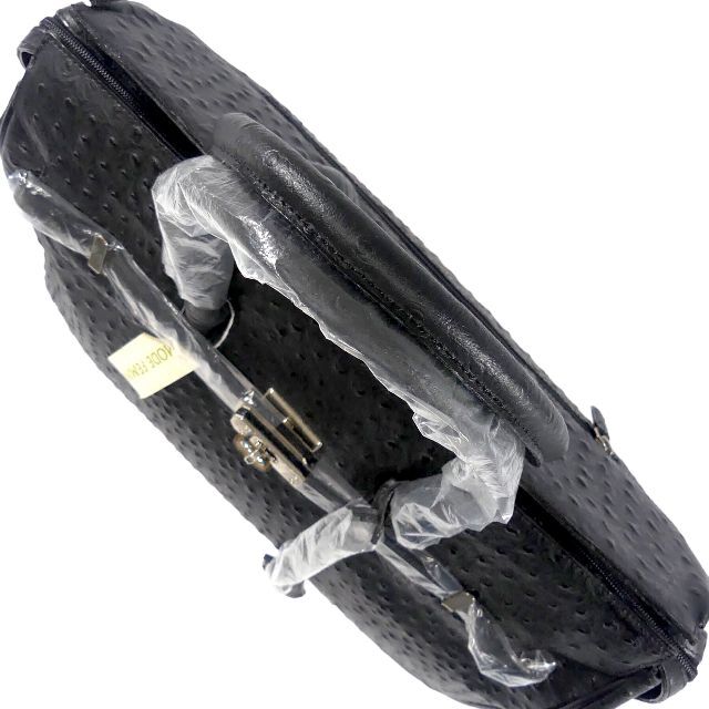 オールレザーハンドバッグ モードフェミ 黒 オーストリッチ型押し 本革