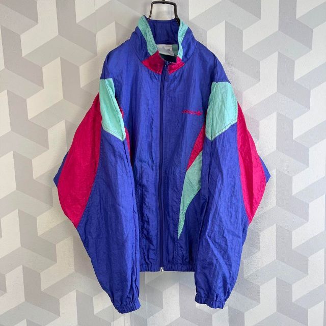 【80s~ adidas】刺繍ロゴ 切り替え ナイロンジャケット 紫 アディダス