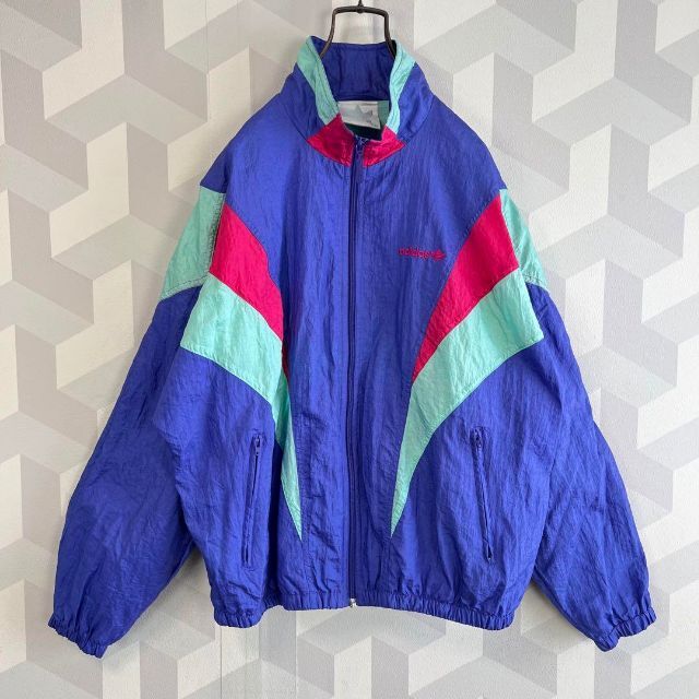 【80s~ adidas】刺繍ロゴ 切り替え ナイロンジャケット 紫 アディダス