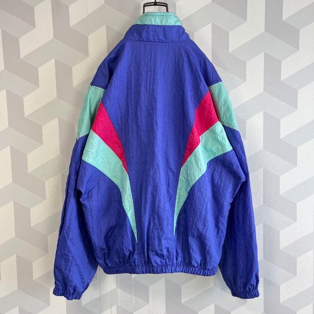 【80s~ adidas】刺繍ロゴ 切り替え ナイロンジャケット 紫 アディダス