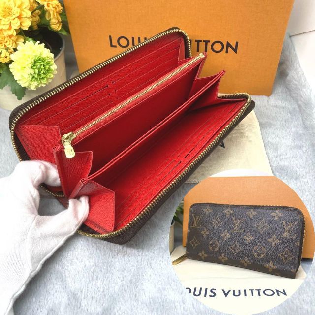 豪奢な LOUIS 定番 赤 レッド 長財布 ジッピーウォレット モノグラム