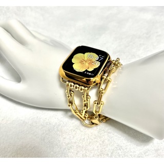 アップルウォッチ(Apple Watch)の【ステンレス製】Apple Watch　ゴールド　画面カバーチェーンバンドセット(腕時計)