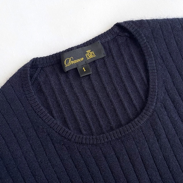 定番 Drawer 18G カシミヤシルクリブクルーネックニット ネイビー 1