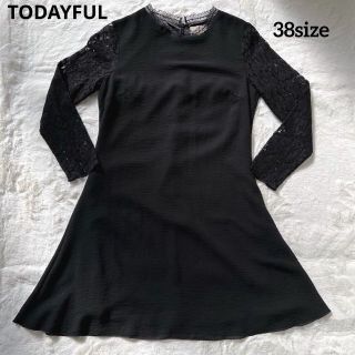 トゥデイフル(TODAYFUL)の美品✨TODAY FUL トゥデイフル ブラック 黒 38 Mサイズ レース(ひざ丈ワンピース)