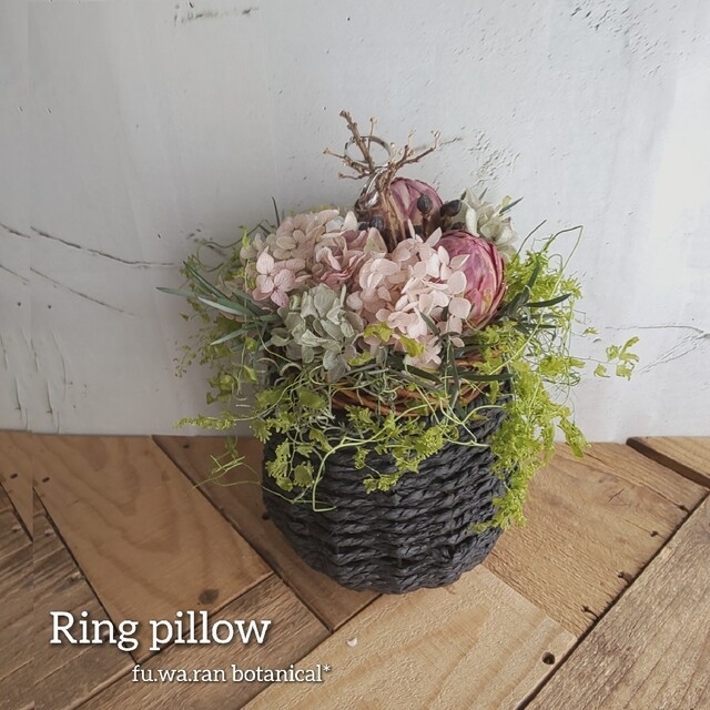 専用wedding ring pillow＊アジサイ&サルフレアリングピロー ハンドメイドのウェディング(リングピロー)の商品写真